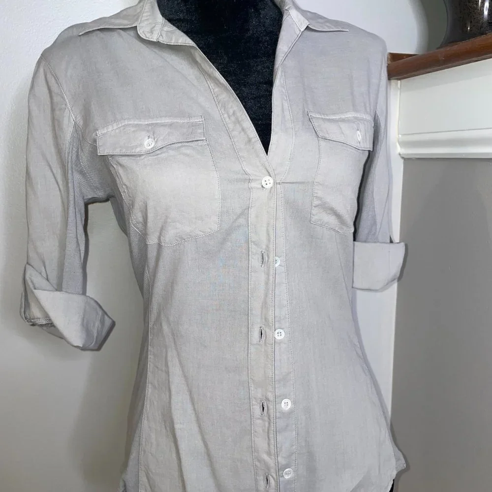 James Perse Contrast Ribbed Surplus Shirt - Picture 1 of 5